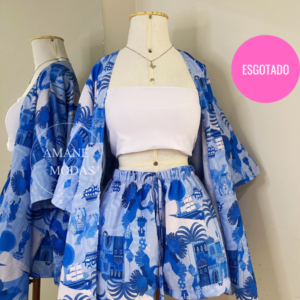 CONJUNTO KIMONO + SHORTINHO - AZUL TROPICAL